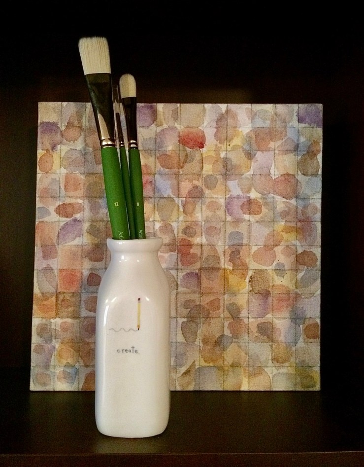 Painting with jar of paintbrushes